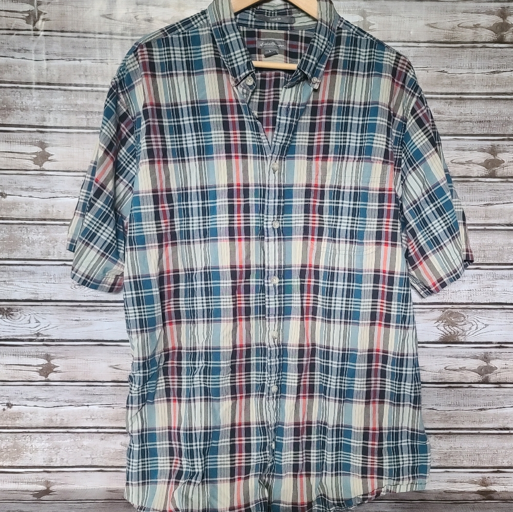 2 For $10 Eddie Bauer Classic Fit Short Sleeve Plaid Button Shirt TXL Tall